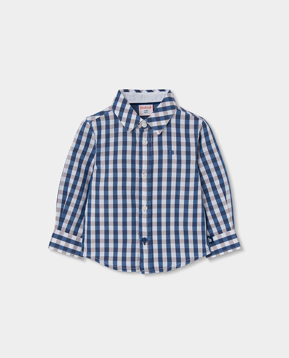 Imagem 0 de Camisa Infantil de Algodão Aos Quadrados com Manga Comprida