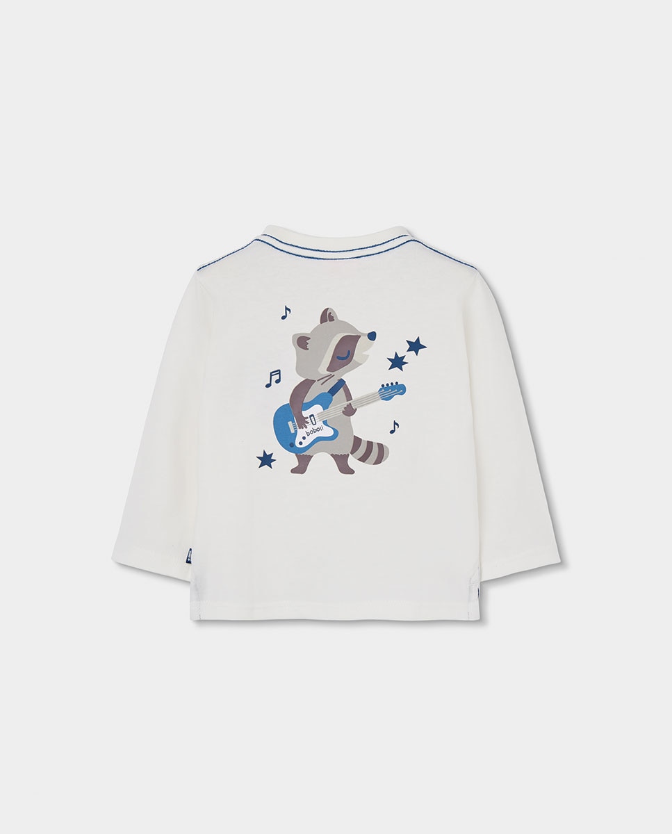 T-shirt Infantil de Algodão de Manga Comprida com Gola Redonda Azul / Branco-2