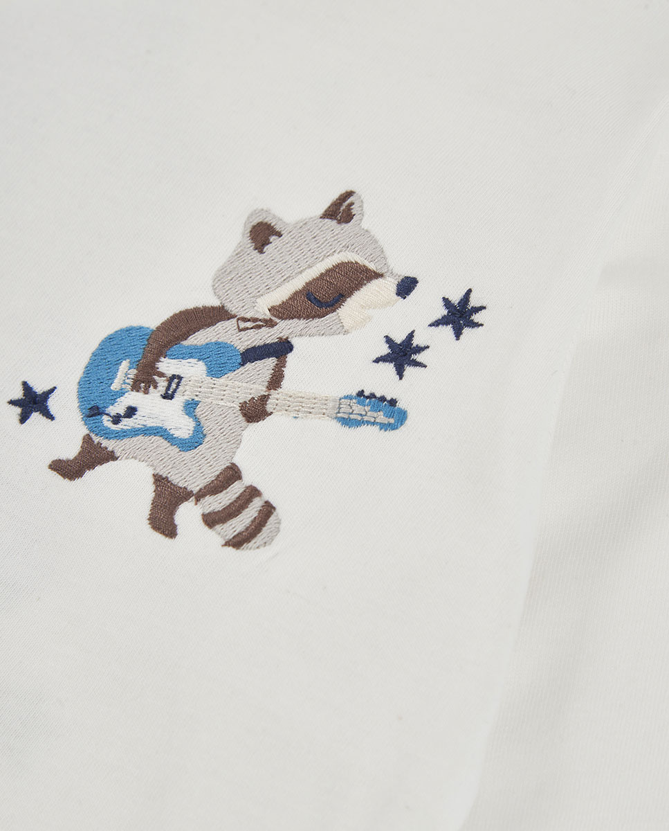 T-shirt Infantil de Algodão de Manga Comprida com Gola Redonda Azul / Branco-3