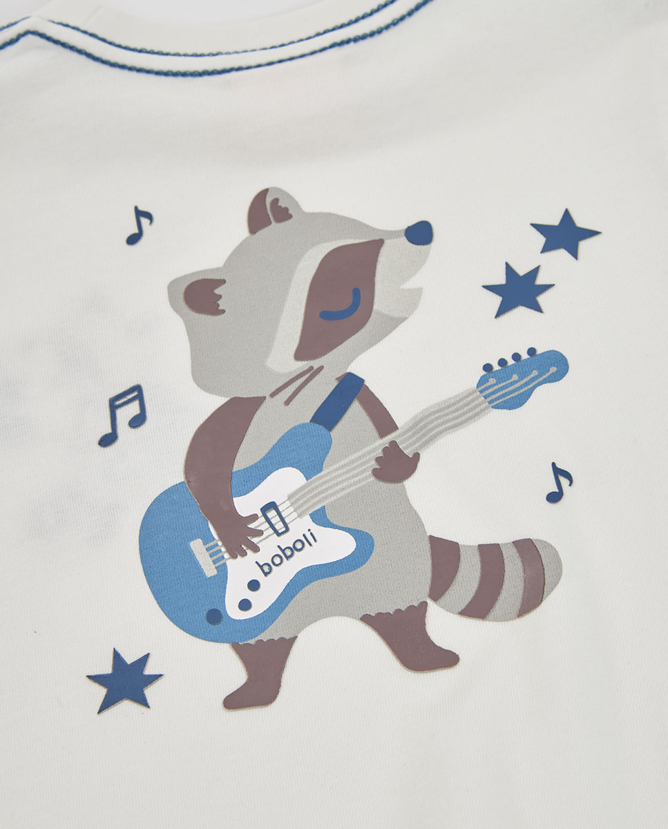 T-shirt Infantil de Algodão de Manga Comprida com Gola Redonda Azul / Branco-4