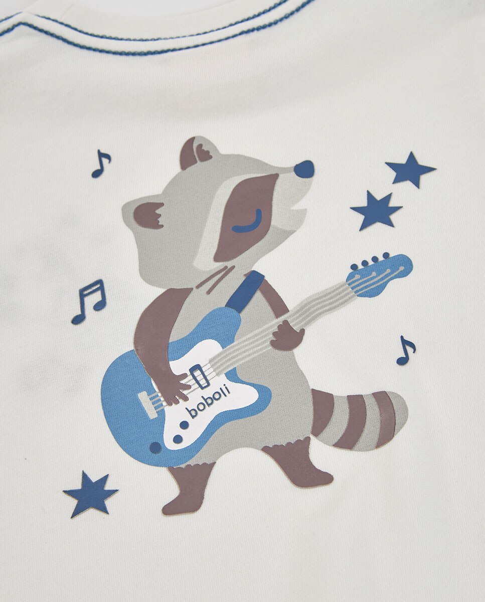 Polo Infantil de Algodão de Manga Comprida com Gola Tipo Camisa Azul / Branco-4