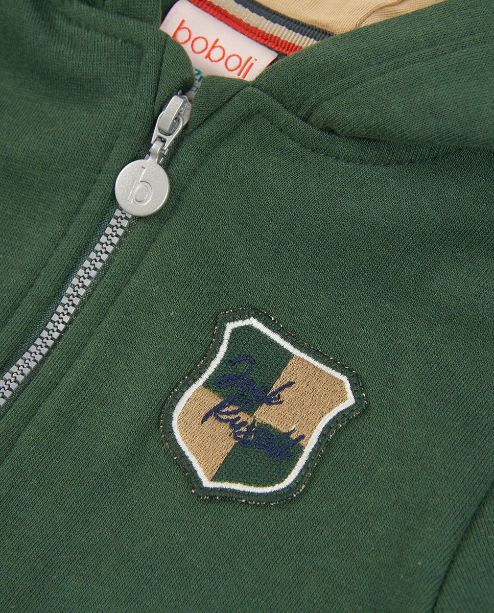 Casaco de Felpa Infantil de Algodão com Capuz e Fecho Zip Verde-3