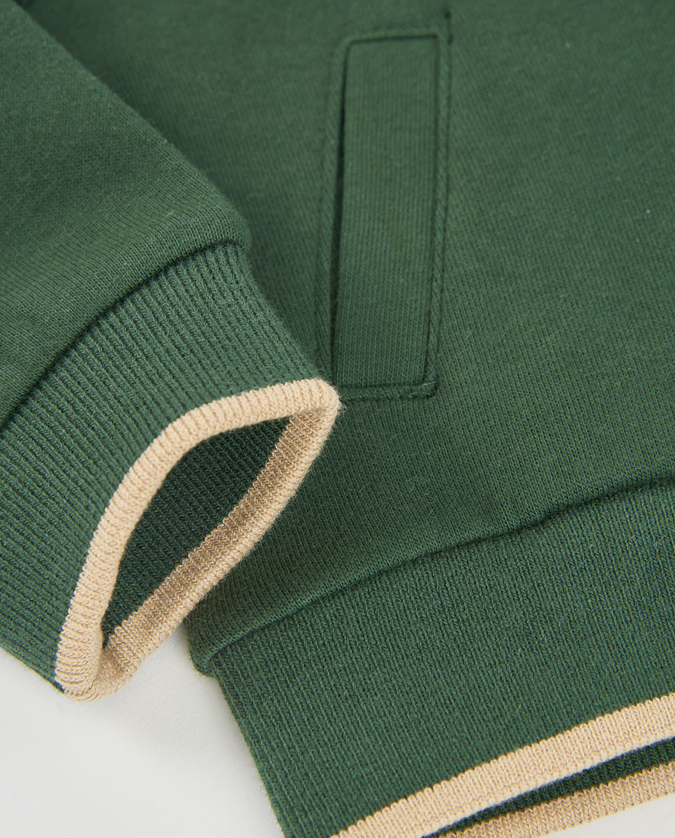 Casaco de Felpa Infantil de Algodão com Capuz e Fecho Zip Verde-4