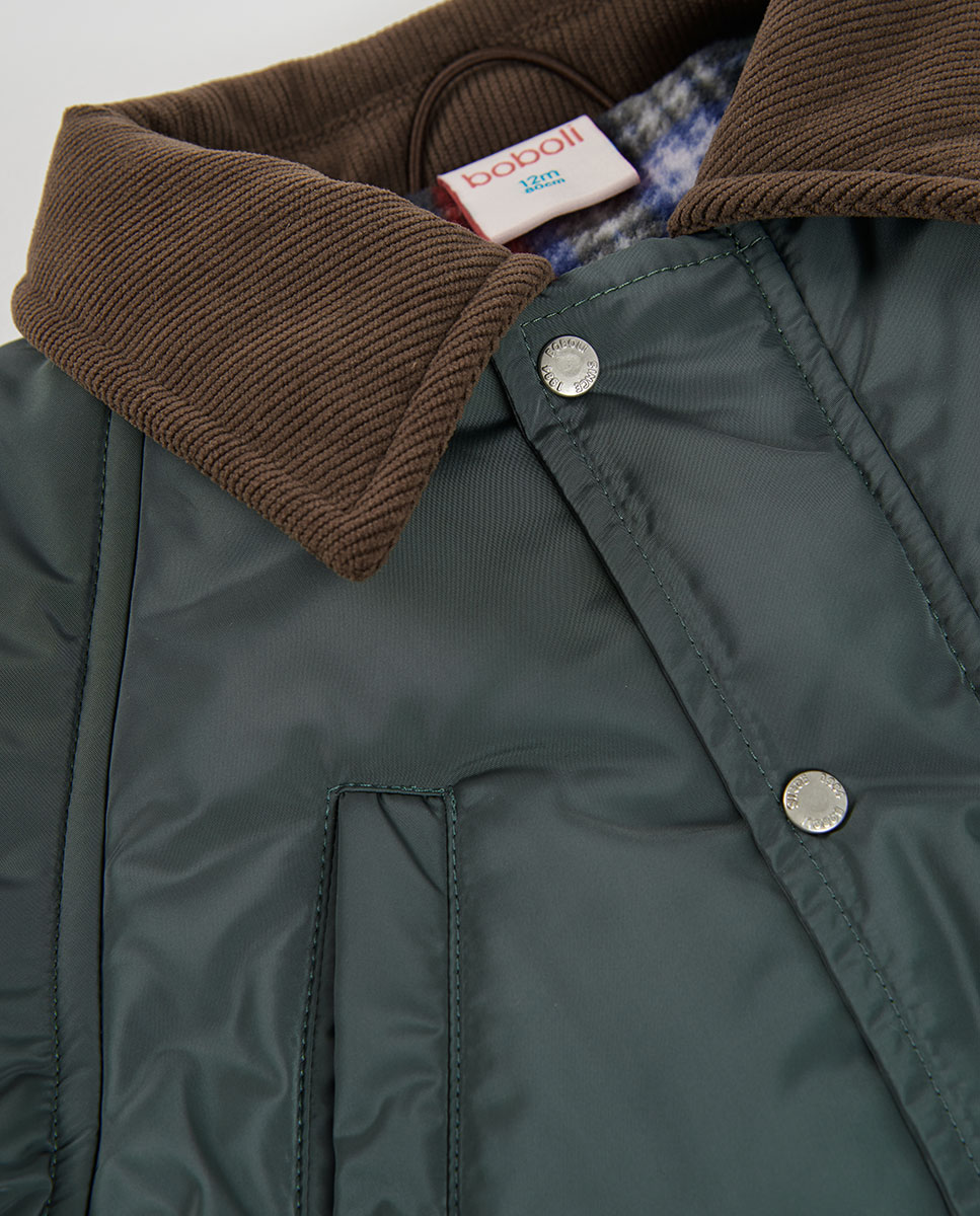Parka Infantil com Capuz e Bolsos Frontais Castanho-3
