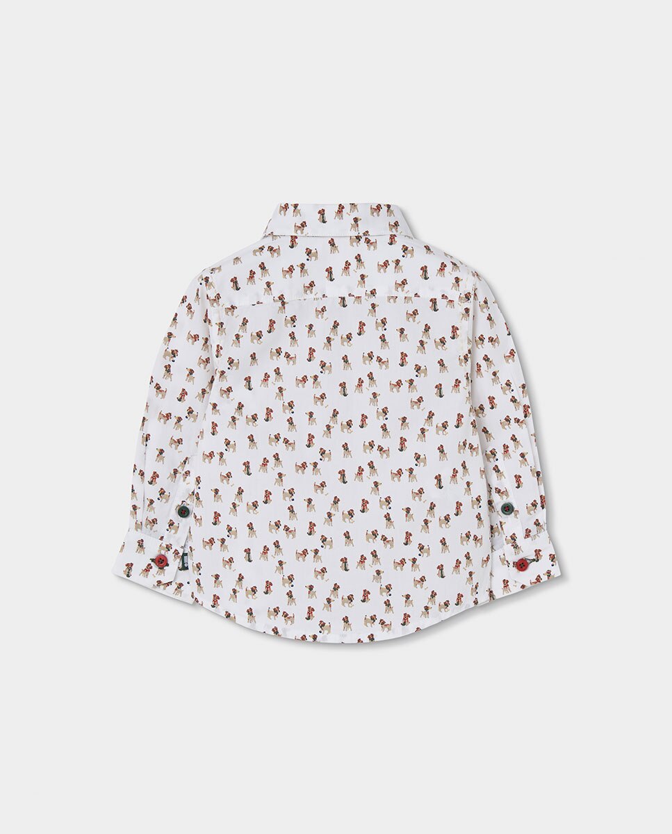 Camisa Infantil de Algodão de Manga Comprida com Gola Tipo Camisa Branco-2