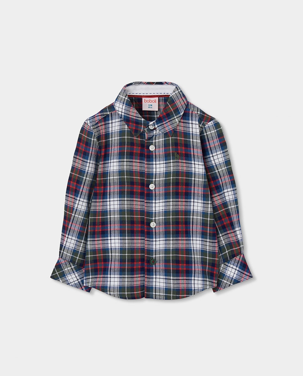 Imagem 0 de Camisa Aos Quadrados de Manga Comprida com Gola Tipo Camisa Infantil