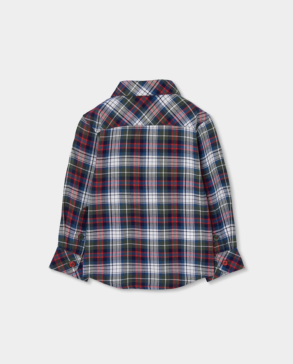 Camisa Aos Quadrados de Manga Comprida com Gola Tipo Camisa Infantil Branco / Vermelho-2