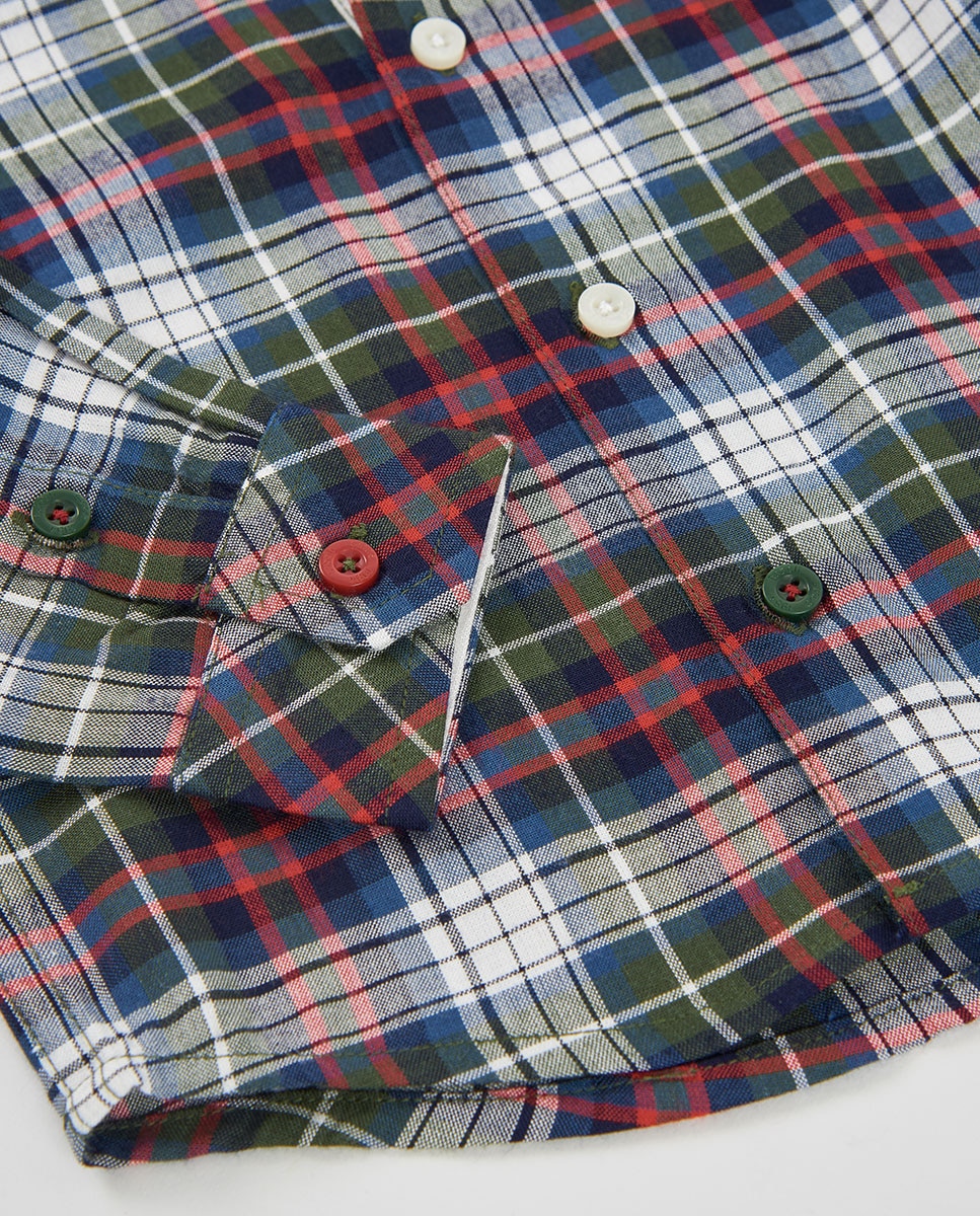 Camisa Aos Quadrados de Manga Comprida com Gola Tipo Camisa Infantil Branco / Vermelho-4
