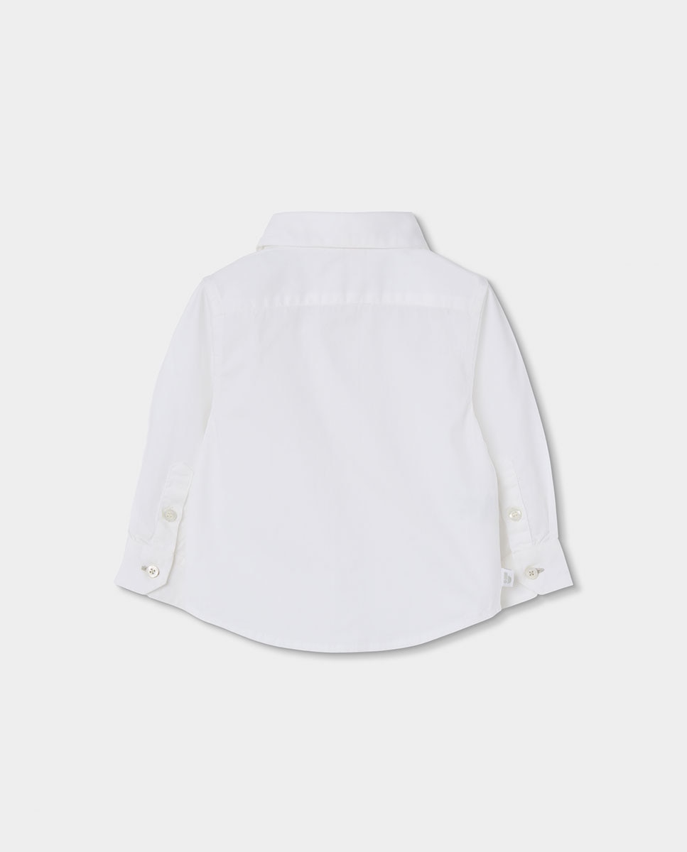 Camisa Infantil de Algodão de Manga Comprida com Gola Tipo Camisa Branco-2