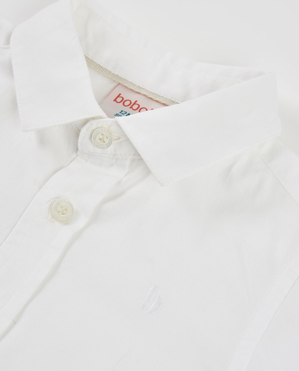 Camisa Infantil de Algodão de Manga Comprida com Gola Tipo Camisa Branco-3