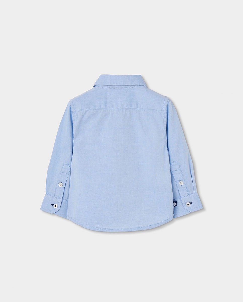 Camisa Infantil de Algodão de Manga Comprida com Gola Tipo Camisa Branco-2
