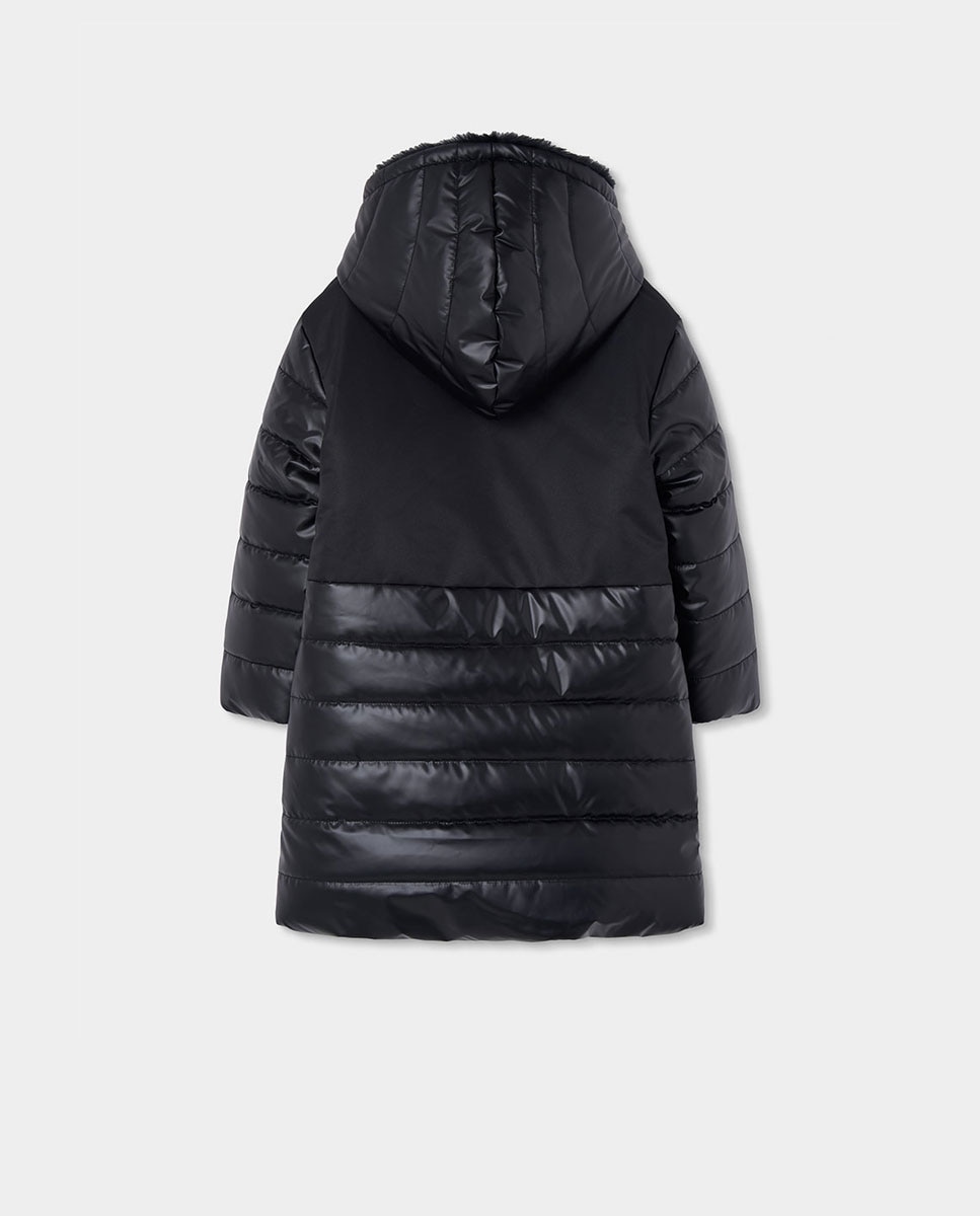 Parka Infantil com Capuz e Bolsos Frontais Preto / Branco-2