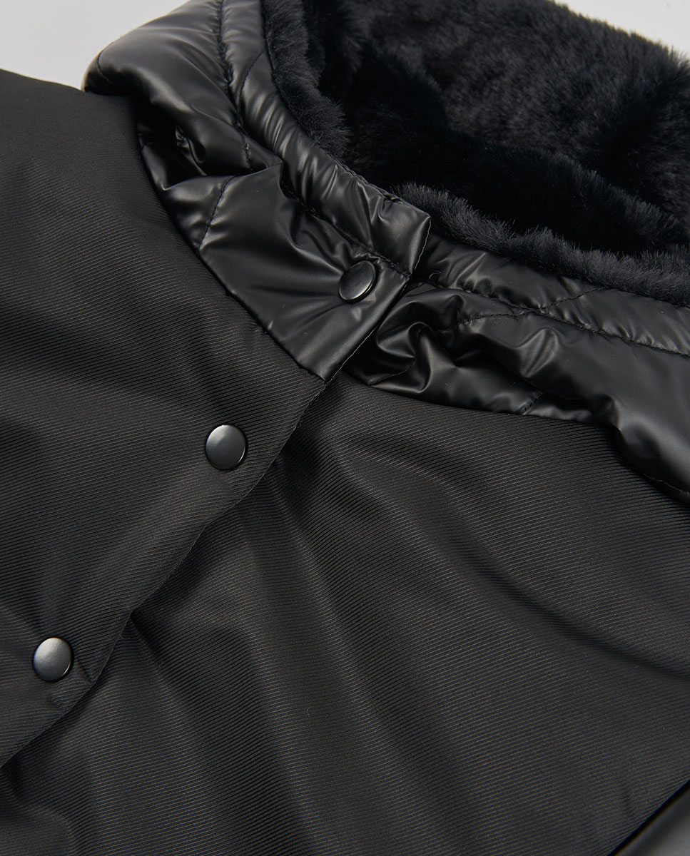 Parka Infantil com Capuz e Bolsos Frontais Preto / Branco-3