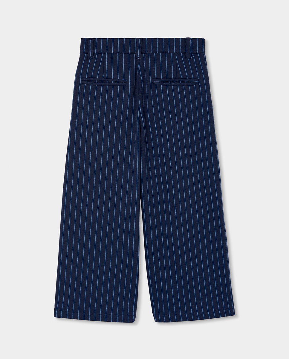 Calças Infantil com Estampado Às Riscas e Cintura Subida Azul / Branco-2