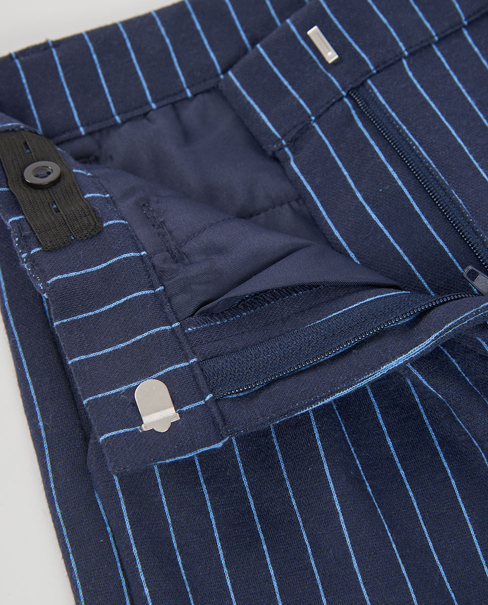 Calças Infantil com Estampado Às Riscas e Cintura Subida Azul / Branco-3