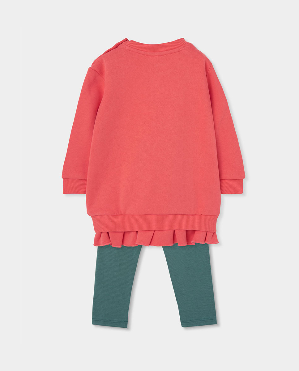 Conjunto Infantil de Algodão de Manga Comprida com Gola Redonda Cinzento/Verde-2