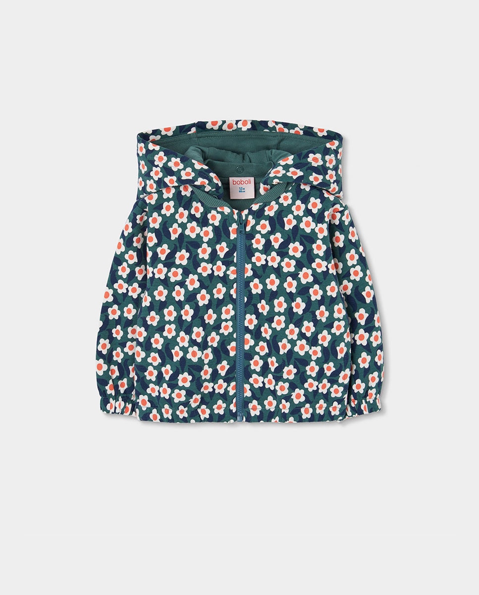 Imagem 0 de Casaco de Felpa Infantil com Estampado de Flores e Capuz
