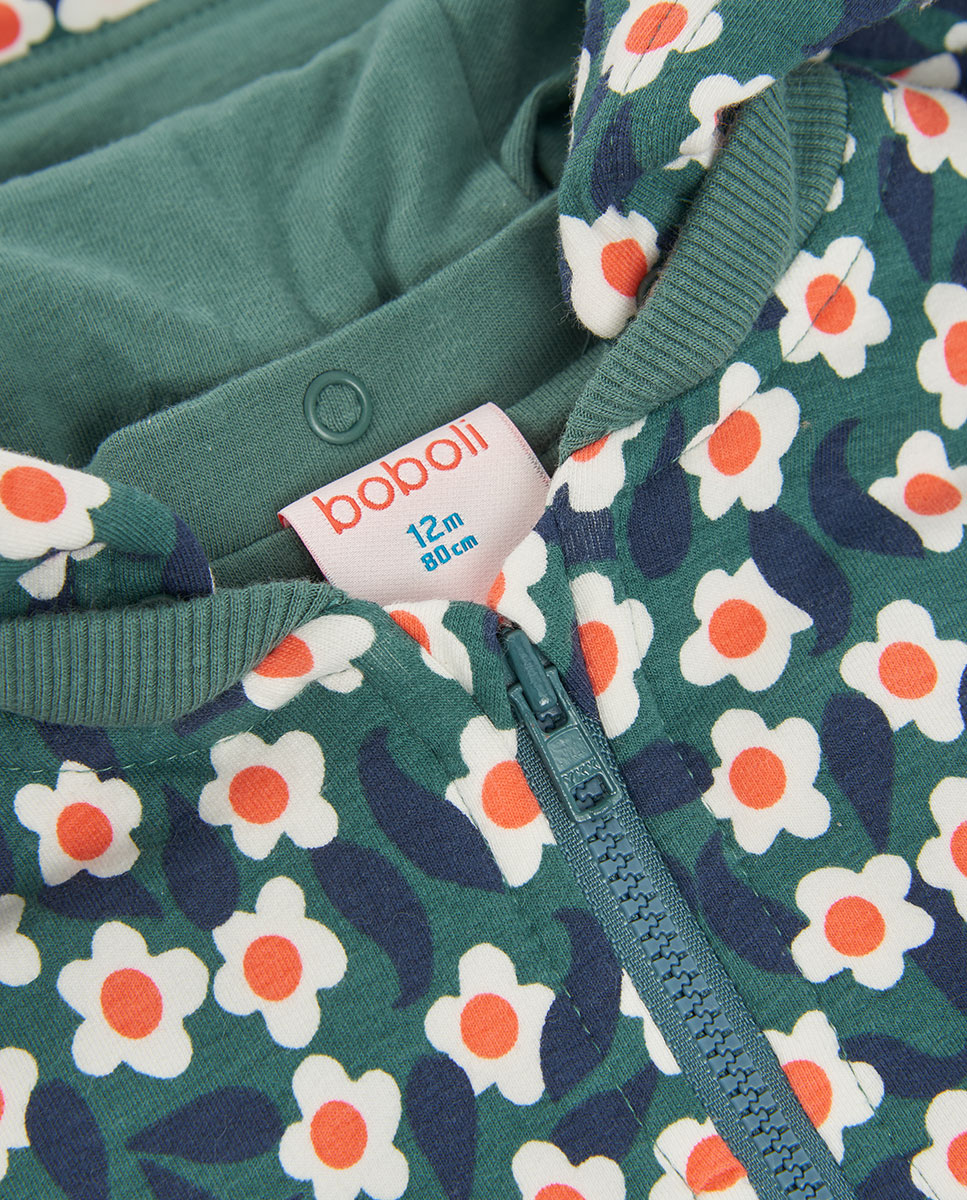 Casaco de Felpa Infantil com Estampado de Flores e Capuz Antracite / Branco-3