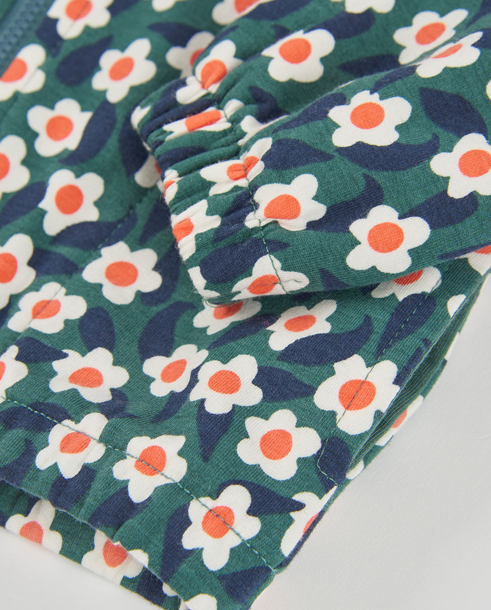 Casaco de Felpa Infantil com Estampado de Flores e Capuz Antracite / Branco-4