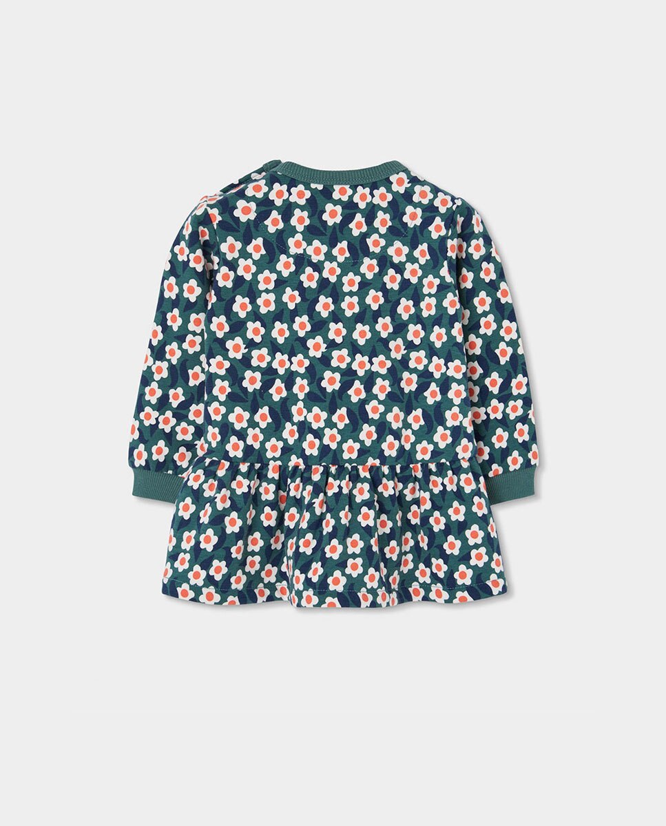 Collants Infantil com Estampado de Flores e Cintura Subida Antracite / Branco-2