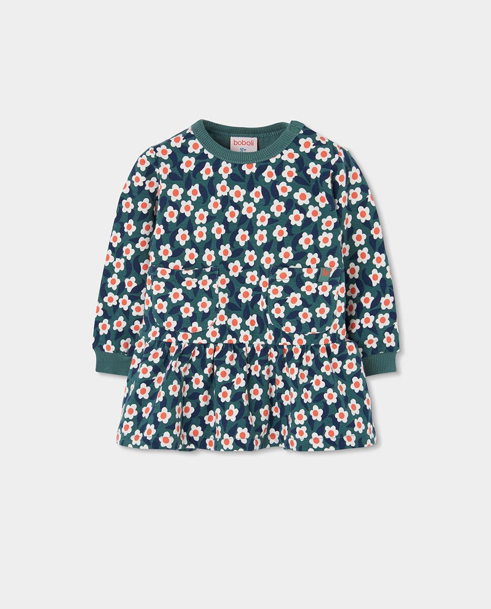 Imagem 0 de Vestido de Felpa Infantil com Estampado de Flores e Manga Comprida