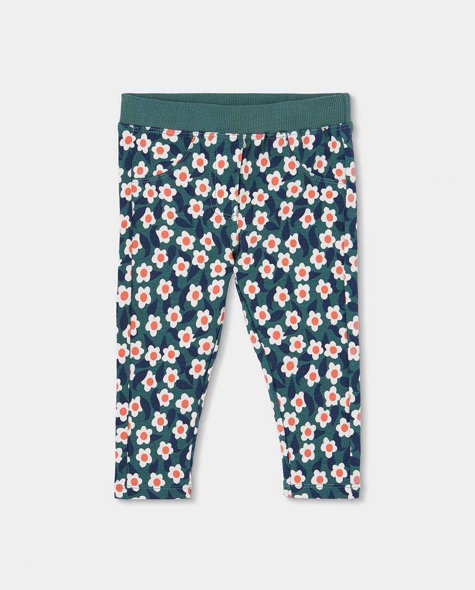 Imagem 0 de Jeggings Infantil com Estampado de Flores e Cintura Subida