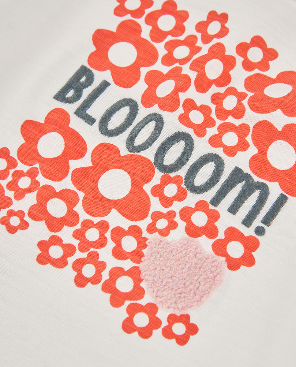 T-shirt de Algodão Infantil de Manga Comprida com Gola Redonda Vermelho / Branco-3