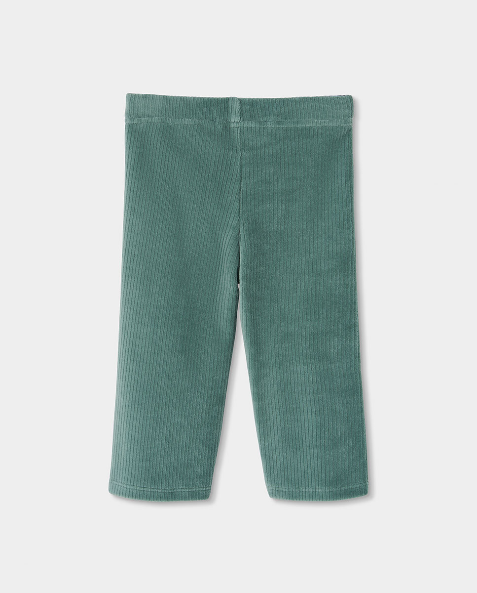 Calças de Bombazina Infantil Amplas de Cintura Subida Verde-2