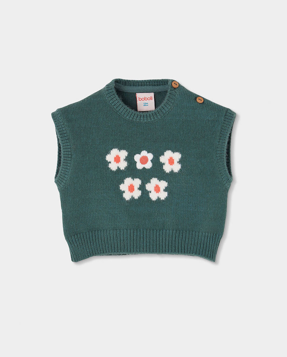 Imagem 0 de Colete Infantil com Estampado de Flores e Gola Redonda
