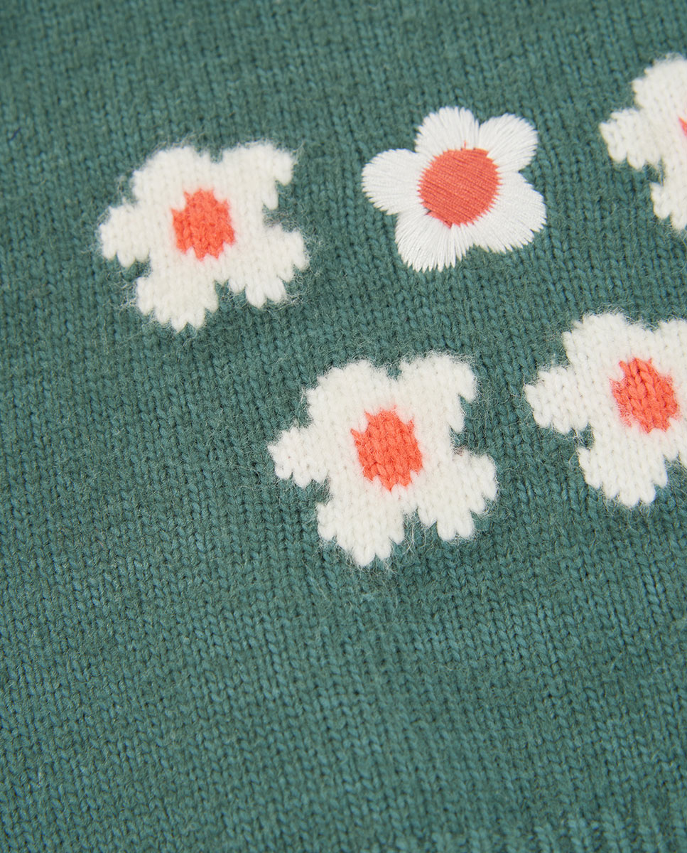 Colete Infantil com Estampado de Flores e Gola Redonda Branco / Vermelho-4