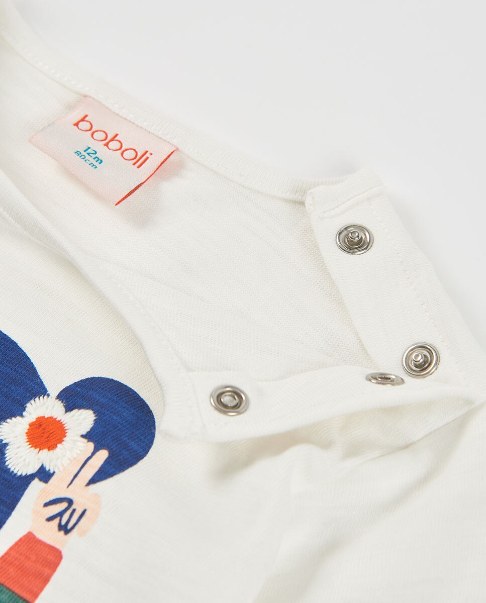 T-shirt de Algodão Infantil de Manga Comprida com Gola Redonda Azul-marinho-3
