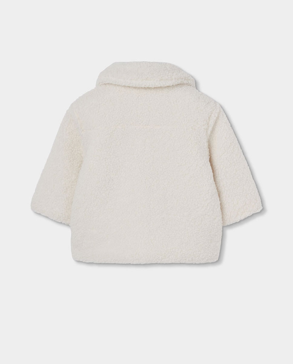 Casaco em Pelo de Ovelha Infantil de Manga Comprida com Gola Tipo Camisa Branco / Preto-2