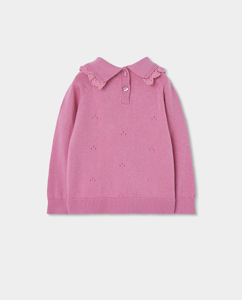 Casaco de Felpa Infantil de Manga Comprida com Fecho Zip Rosa / Branco-2