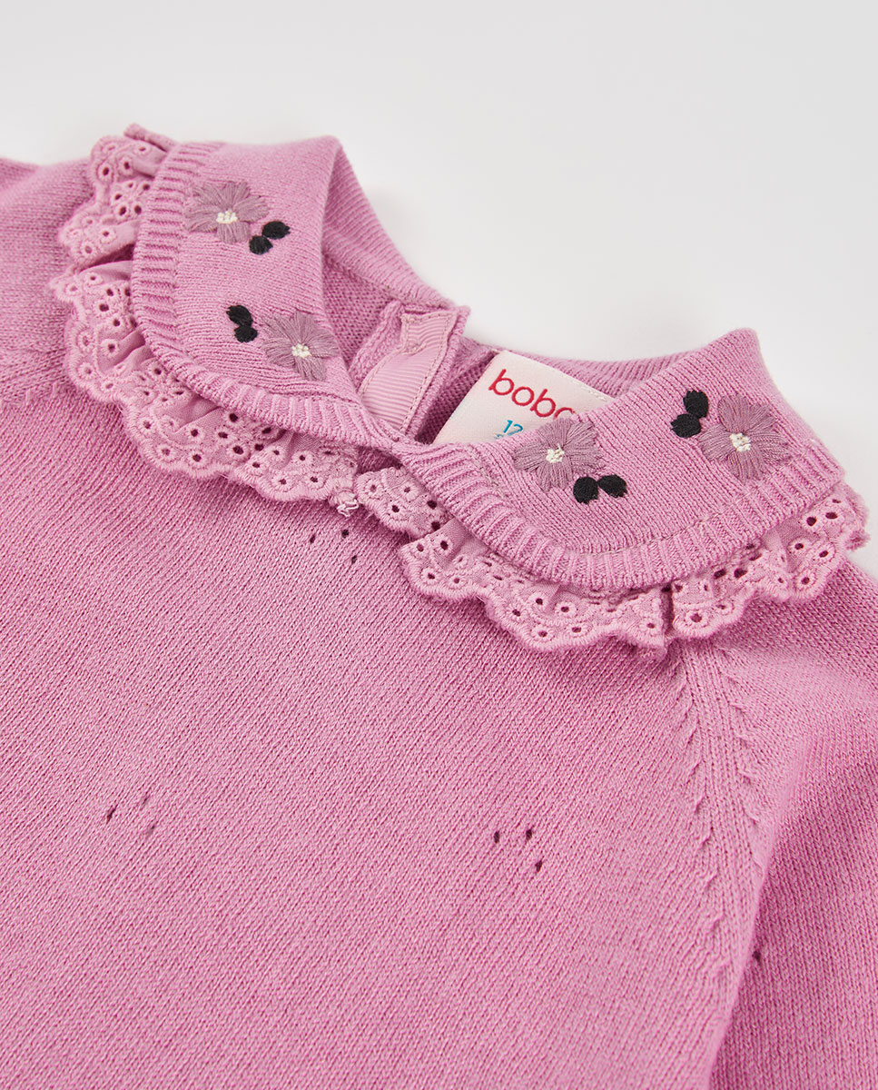Casaco de Felpa Infantil de Manga Comprida com Fecho Zip Rosa / Branco-3