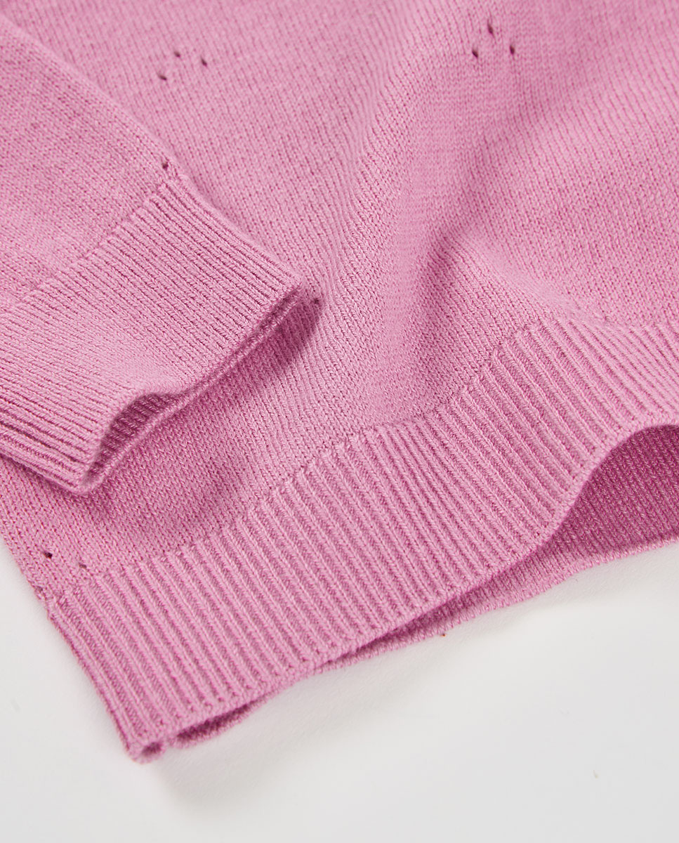 Casaco de Felpa Infantil de Manga Comprida com Fecho Zip Rosa / Branco-4