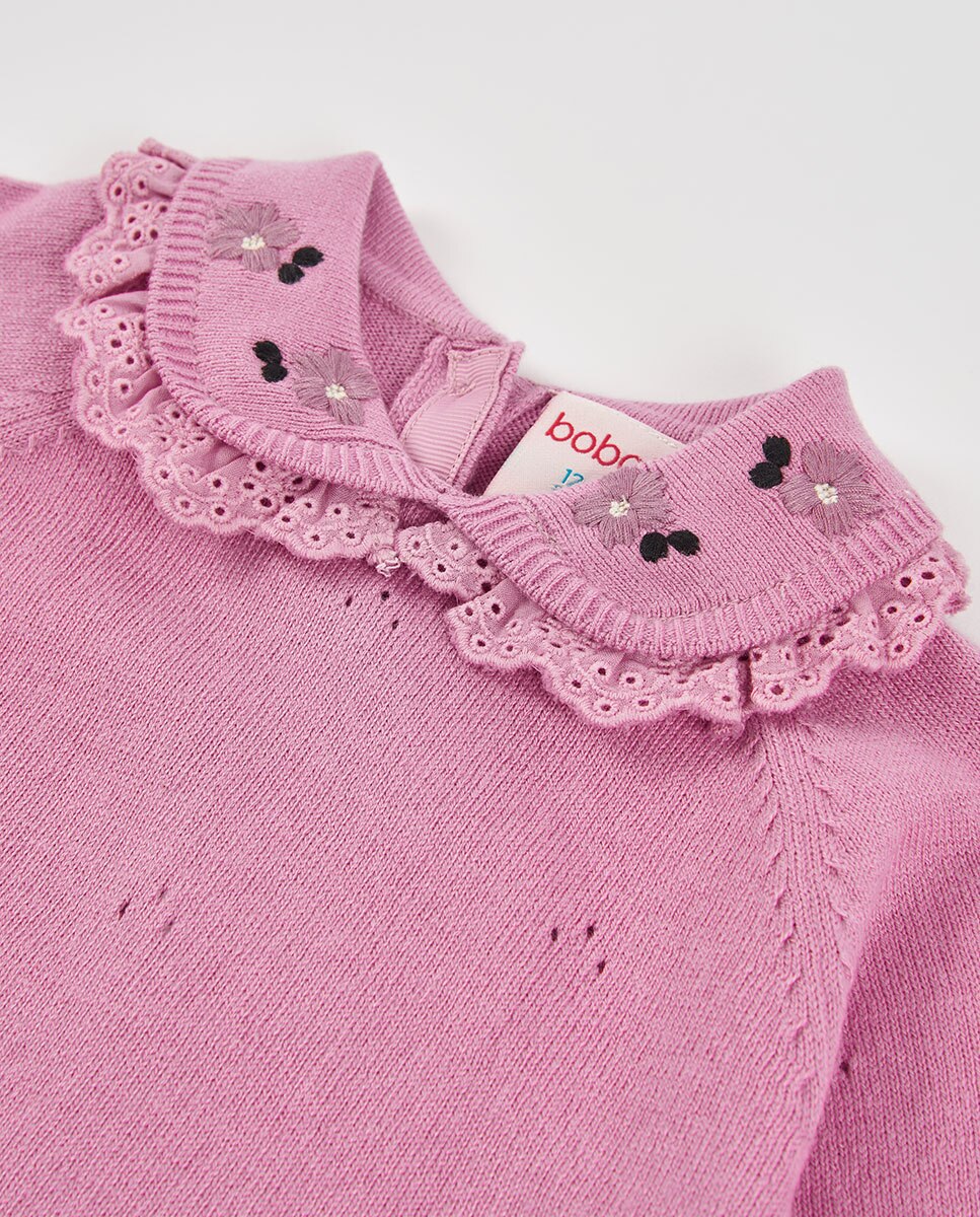 Casaco de Felpa Infantil de Manga Comprida com Fecho Zip Rosa / Branco-3
