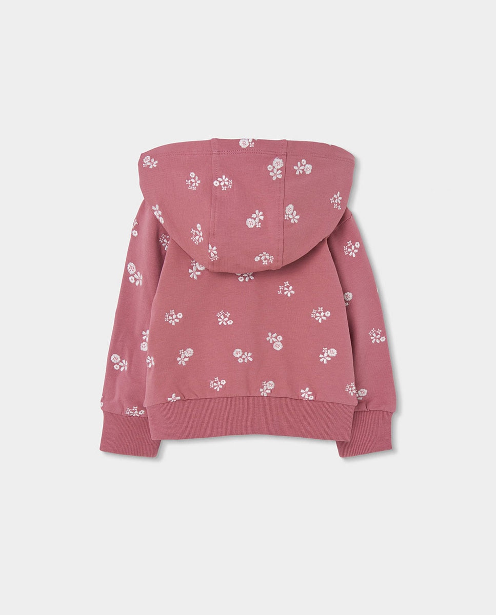 Casaco de Felpa Infantil com Capuz Desmontável e Fecho Zip Rosa / Branco-2