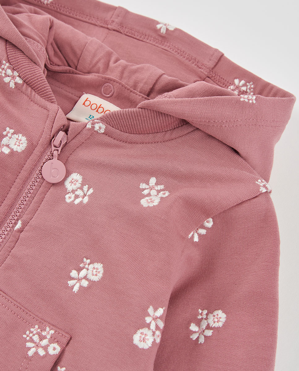 Casaco de Felpa Infantil com Capuz Desmontável e Fecho Zip Rosa / Branco-3