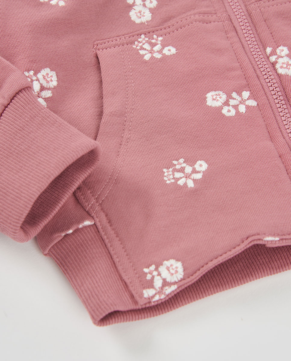 Casaco de Felpa Infantil com Capuz Desmontável e Fecho Zip Rosa / Branco-4