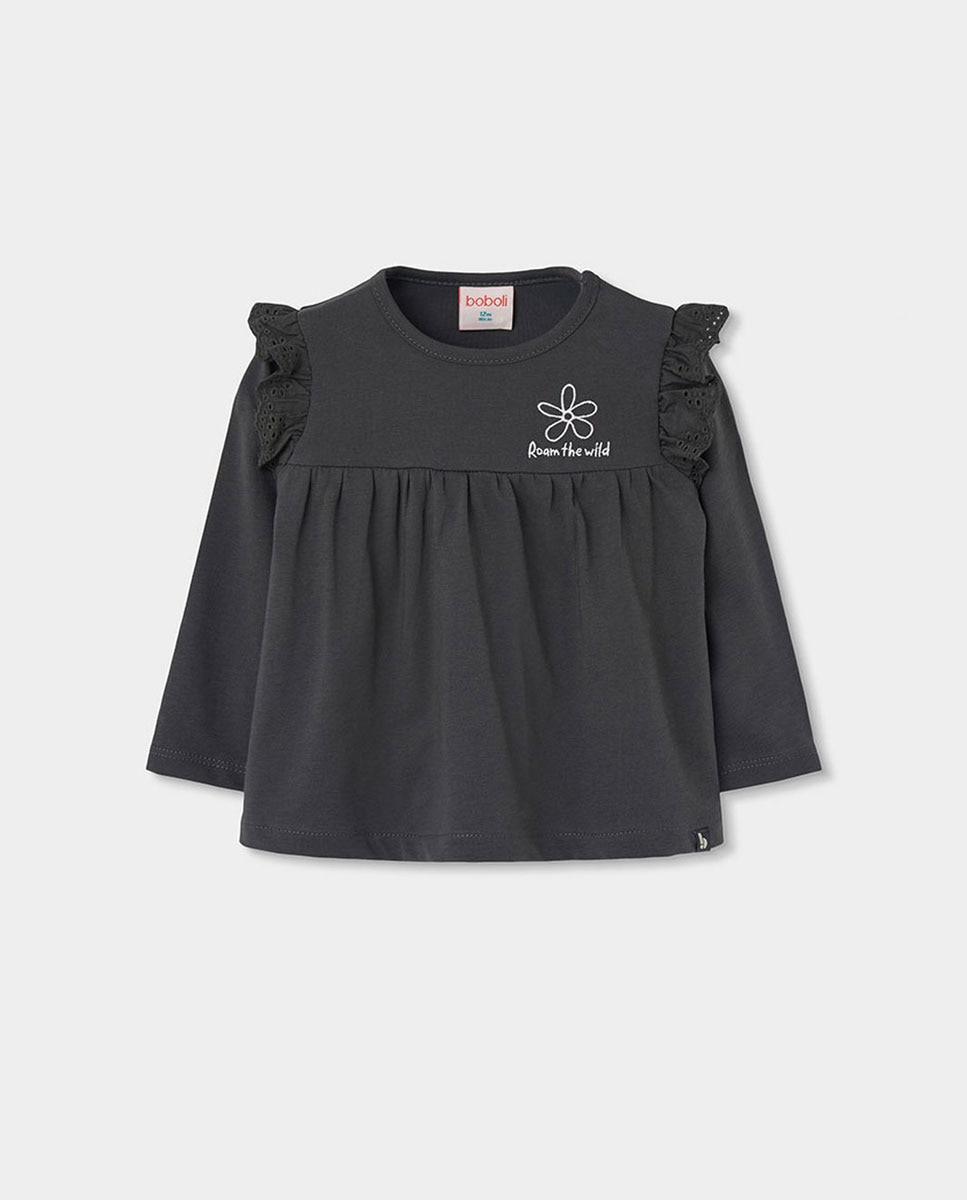 Imagem 0 de T-shirt de Algodão Infantil de Manga Comprida com Gola Redonda