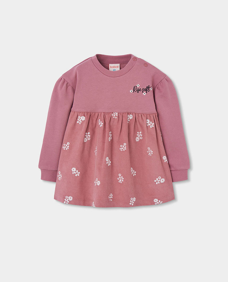 Imagem 0 de Vestido de Felpa de Algodão Infantil de Manga Comprida com Gola Redonda