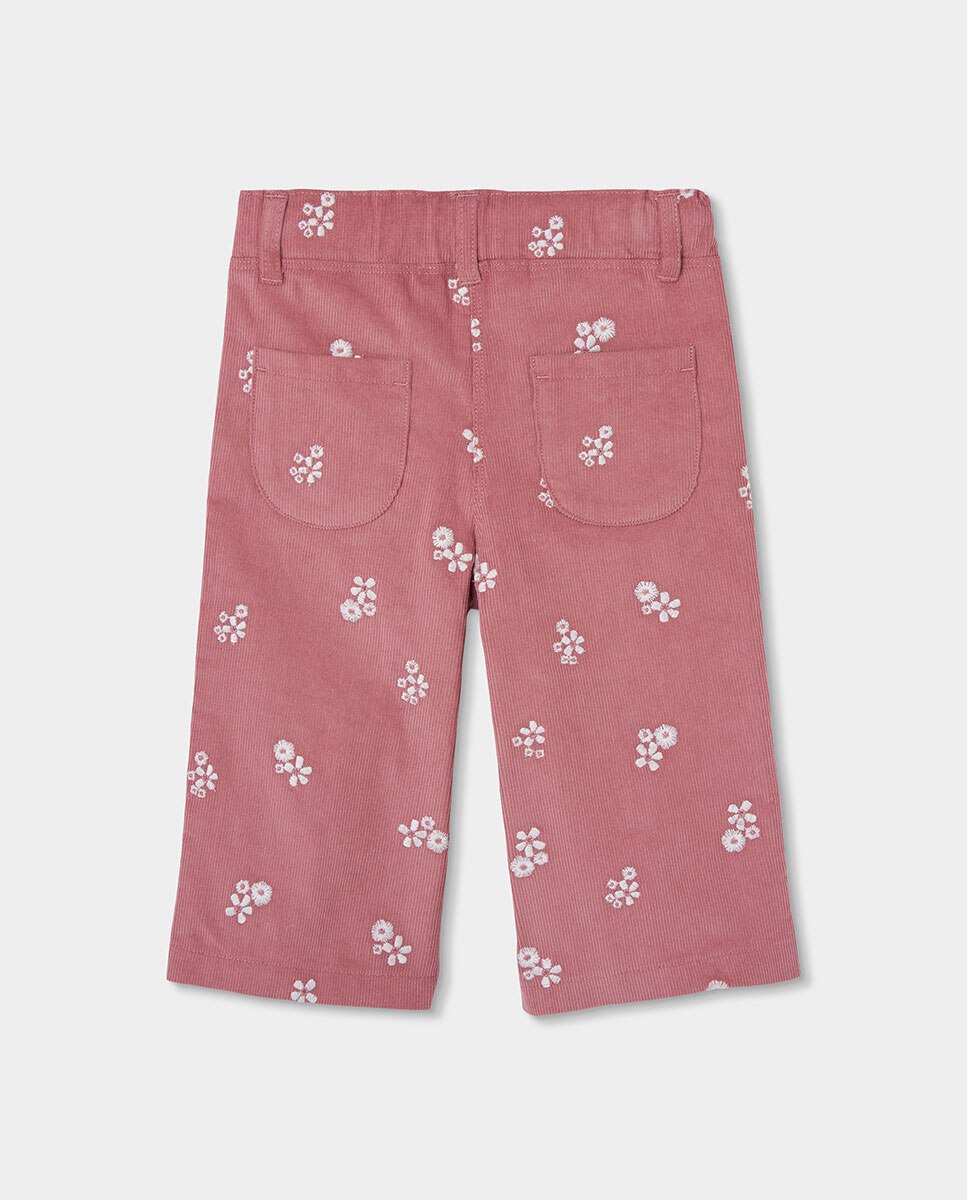 Calças de Microbombazina Infantil de Algodão com Cintura Subida Branco / Rosa-2