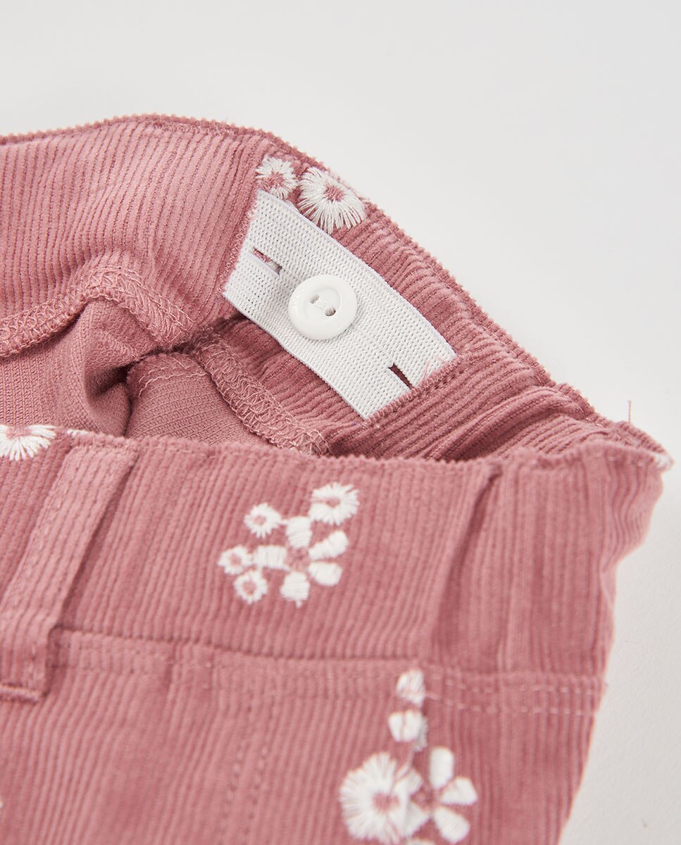 Calças de Microbombazina Infantil de Algodão com Cintura Subida Branco / Rosa-3