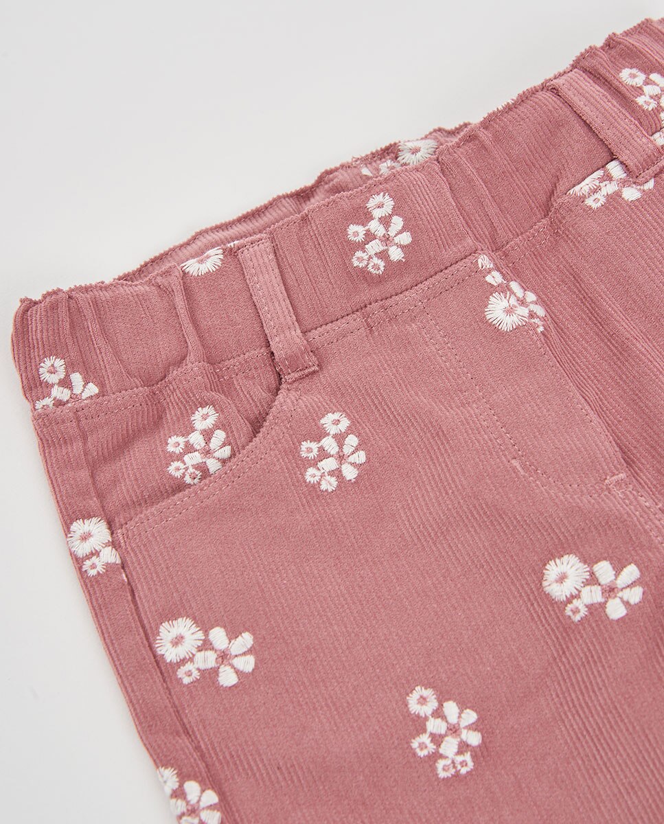 Calças de Microbombazina Infantil de Algodão com Cintura Subida Branco / Rosa-4