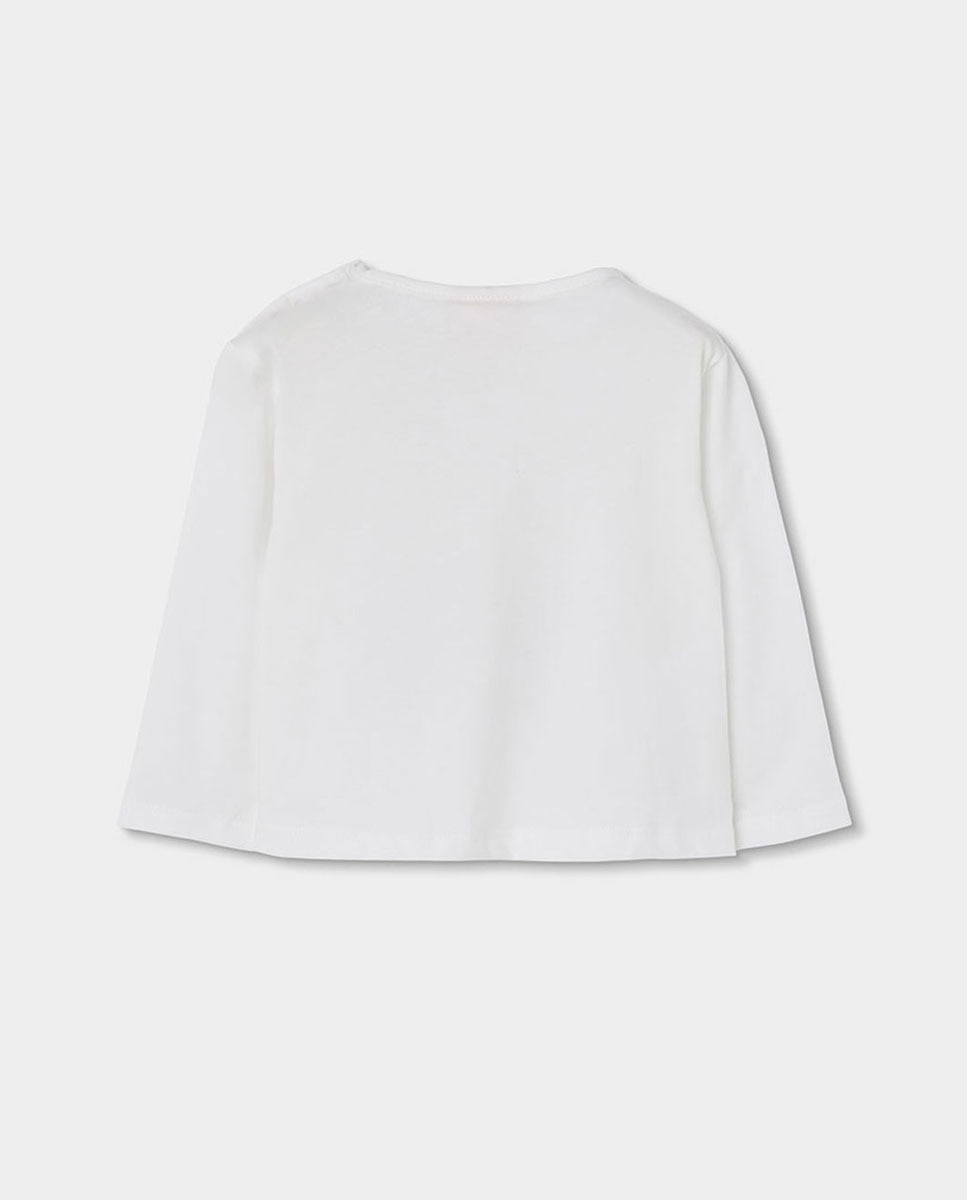 T-shirt Infantil de Algodão de Manga Comprida com Gola Redonda Branco / Rosa-2