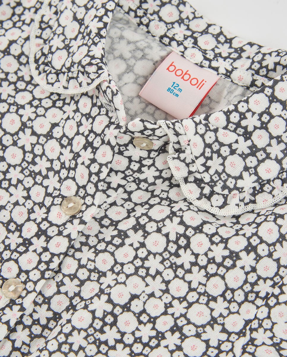 Blusa Infantil de Algodão com Estampado de Flores e Manga Comprida Branco / Preto-3