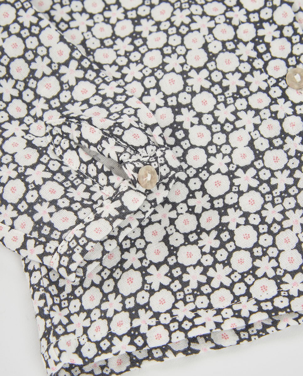 Blusa Infantil de Algodão com Estampado de Flores e Manga Comprida Branco / Preto-4