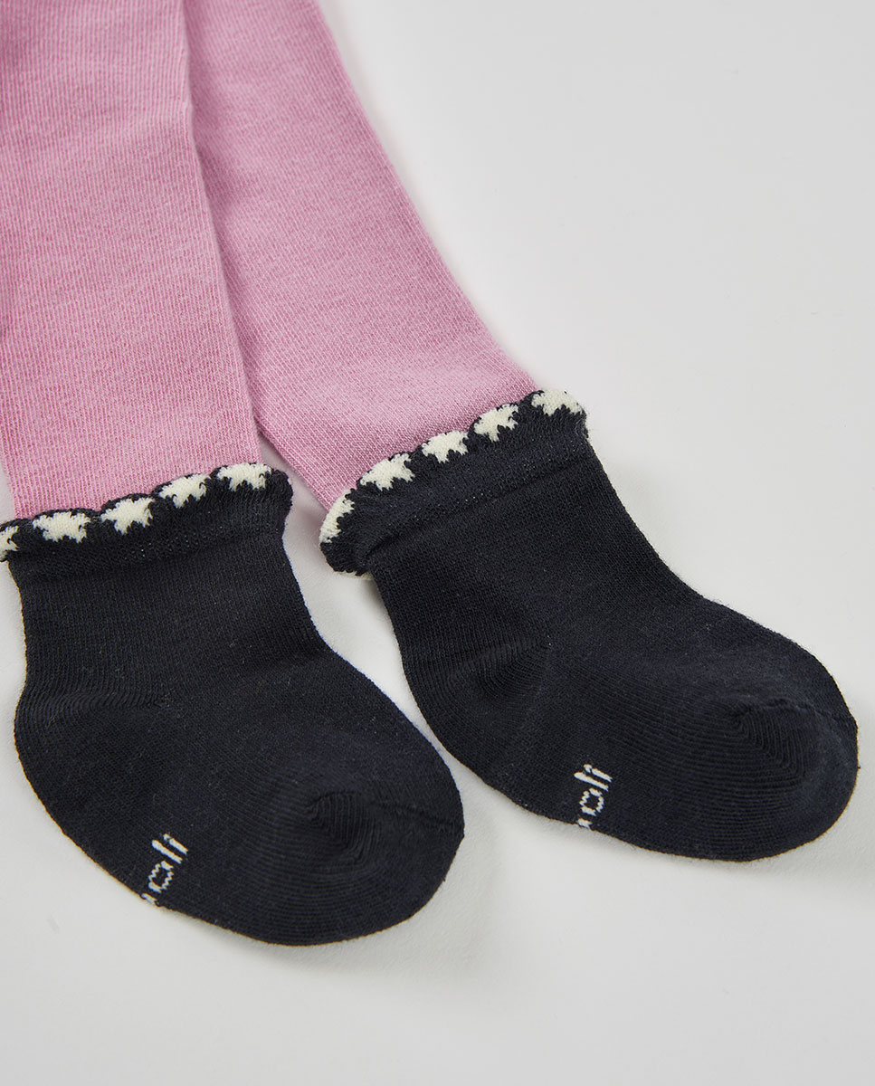 Collants Infantil com Cintura Subida Rosa / Preto-2