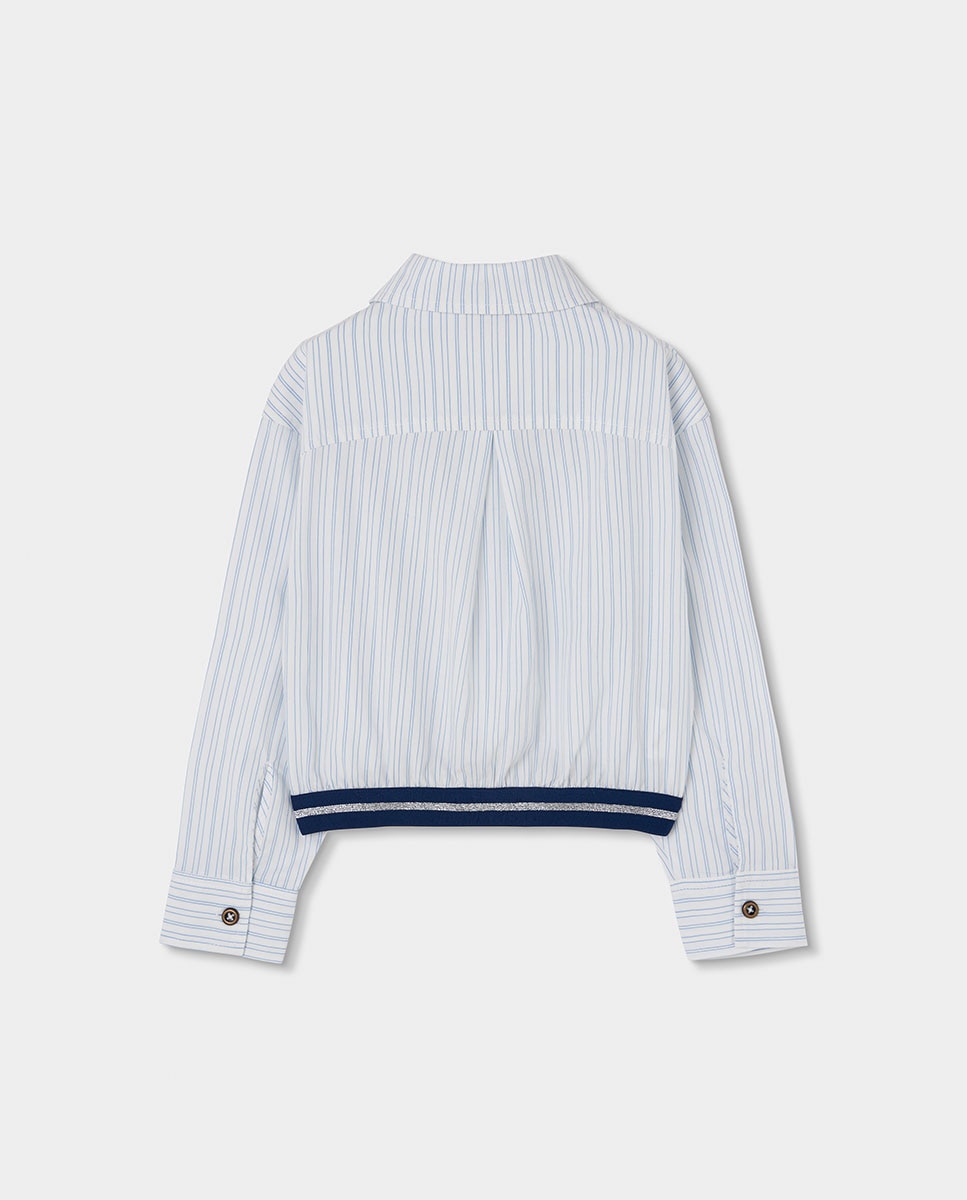 Camisa de Algodão Infantil de Manga Comprida com Estampado Às Riscas Azul / Branco-2