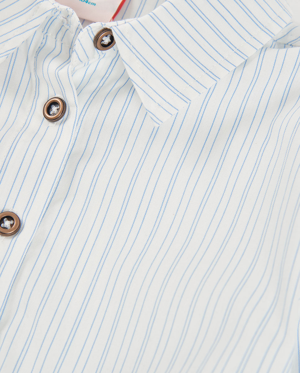 Camisa de Algodão Infantil de Manga Comprida com Estampado Às Riscas Azul / Branco-3